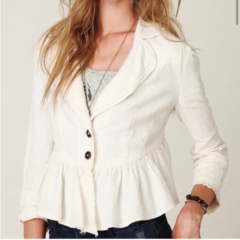 Grey Free People Linen Peplum